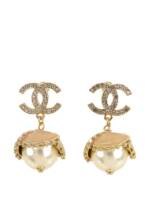 CHANEL Pre-Owned 20th Century Gold Plated CC Rhinestone And Pearl Drop Push Back costume earrings