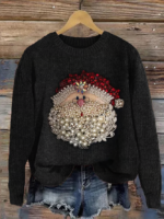 Damen Lässig Winter Weihnachtsmann Gestrickt Schwer Mikroelastizität Rundhals Regelmäßig H-Linie Pullover