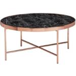 Design Couchtisch Marmor Optik Schwarz - Rund Ø82,5 cm mit Kupfer Metallgestell, Großer Wohnzimmertisch, Lounge Tisch - Finebuy