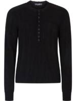 Dolce&Gabbana - Black Wool-Blend Half-Button Cable-Knit Jumper - Größe 50 - schwarz