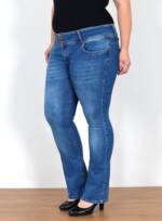 ESRA Bootcut-Jeans FB6 Damen Bootcut Jeans Hose Low Waist bis Übergröße, Jeans Bootcut Hose Damen Hüftjeans Schlaghose mit Stretch bis Plus Size, Flared Jeans mit weitem Beim und niedriger Leibhöhe bis Große Größen, Damen Schlagjeans Low Rise Bootcut Jeanshose weite Jeans 3 Knopf, Bootcut Jeans Damen mit 3 Knöpfen, Jeans Damen Jeans Hose Damen Hose, Damen Jeans Stretch Damen Jeans