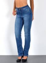 ESRA Straight-Jeans High Waist Straight Fit Jeans Damen Geradeschnitt Hose Straight High Waist Damen Jeans Straight Hose Gerade Schnitt Jeanshose Stretch