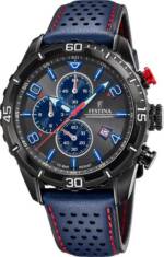 Festina Quarzuhr Festina Sport Herren Uhr F20519/3 Leder, (Analoguhr), Herren Armbanduhr rund, Lederarmband blau, Sport