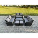 Fimous - 6pc Rattan Sofa Gartenmöbel Set Balkonmöbel mit 2 Kleiner Fußhocker Doppelsitz-Sofa Dunkelgrau Gemischt