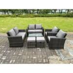 Fimous - 8-Sitzer Dunkelgrau Gemischt Hoher Rücken Rattan Sofa Set mit Couchtisch Gartenmöbel Sitzgruppe 2 Hocker