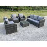 Fimous - Polyrattan Gartenmöbel Set 7-Sitzer Balkonmöbel Set Outdoor Garten Sofa Sitzgruppe Lounge Loveseat mit Kissen,2Hocker,Couchtisch Dunkelgrau