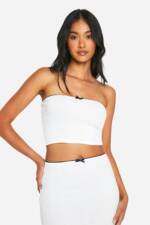 Geripptes Bandeau-Top Mit Kontrast-Schleife - White - 36, White