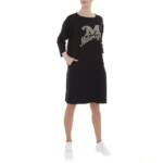 Ital-Design Bleistiftkleid Damen Freizeit Nieten Textprint Stretch Stretchkleid in Schwarz