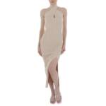 Ital-Design Cocktailkleid Damen Party & Clubwear Stretch Strickoptik Cocktail- & Partykleid in Beige