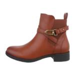 Ital-Design Damen Elegant Stiefelette Blockabsatz Flache Stiefeletten in Camel