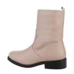 Ital-Design Damen Freizeit Stiefelette Blockabsatz Flache Stiefeletten in Beige