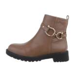 Ital-Design Damen Freizeit Stiefelette Blockabsatz Flache Stiefeletten in Hellbraun