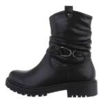 Ital-Design Damen Freizeit Stiefelette Blockabsatz Flache Stiefeletten in Schwarz