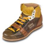 Kamo-Gutsu Leder Sneaker Stiefel grün/gelb. TIFO-105 foresta pitone lemon Sneaker Handgefertigt in Italien