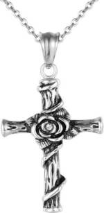 Karisma Kette mit Anhänger Karisma Damen Edelstahl Collier Anhänger Kette - Kreuz, mit Blume Zirkonia - SNS1004 - Silber