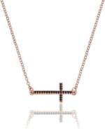 Karisma Kette mit Anhänger Karisma Damen Silber 925 Anhänger Kreuz Zrikonia Collier Kette, mit Verlängerung 5cm - Roségold Schwarze Steine