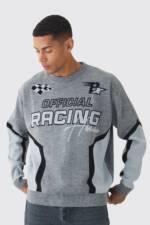 Kastiger Oversize Moto Racing Strickpullover - Grey - L, Grey