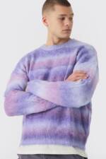 Kastiger Oversize Pullover Mit Streifen - Purple - L, Purple