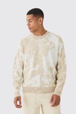 Kastiger Oversize Strickpullover Mit Renaissance-Print - Stone - Xl, Stone