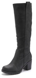 LASCANA Weitschaftstiefel, Stiefel, Stiefelette, langer Stiefel, Blockabsatz, Cowboy Stil VEGAN