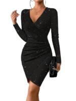 MC Star Minikleid Damen Minikleid Schlank Langarm V-Ausschnitt (Party-Cocktailkleid mit V-Ausschnitt)