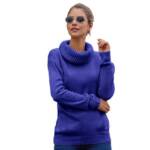 MC Star Strickpullover Trendy Damen-Oberteile, langärmelige Pullover, einfarbig, hoher Kragen (leichte Pullover aus Rippstrick)