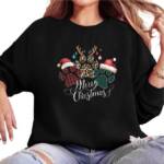 MC Star Weihnachtssweatshirt Sweatshirt für Damen, weihnachtliches Grafik-Shirt, Weihnachtspullover (Urlaub Pullover süße Langarm Tops)