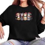 MC Star Weihnachtssweatshirt Weihnachtspullover für Damen mit Katzenmotiv, süßes Rundhal Sweatshirt (mit Katzenmotiv, langärmelig, übergroßes Pullover-Oberteil)