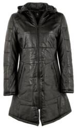 Otto Kern Lederjacke 100676/L OTTO KERN - Damen Ledermantel Steppmantel Kapuze Lammnappa schwarz