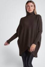 PEKIVESSA Longpullover Oversized langer Rollkragenpullover Damen Fledermausärmel (1-tlg) hinten länger