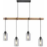 Pendelleuchte Holz Esszimmerlampe Hängeleuchte Holzpendellampe Hängelampe Esstisch, Glas rauch, 4x E27, LxH 98x130 cm, Wohnzimmer