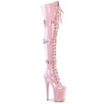 Pleaser FLAMINGO-3028 Pleaser High-Heels Plateau Overkneestiefel babypink Lack High-Heel-Stiefel