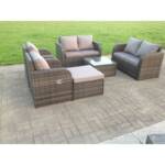 Polyrattan Garten Sofa Outdoor Gartenmöbel Set für 7 Personen Balkonmöbel Sitzgruppe mit Hocker,Armstuhl,Tisch Dunkelgrau Gemischt - Fimous