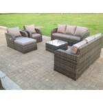 Polyrattan Garten Sofa Outdoor Gartenmöbel Set für 9 Personen Balkonmöbel Sitzgruppe mit Hocker,Armstuhl,Tisch Dunkelgrau Gemischt - Fimous