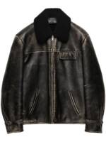 Prada Lederjacke mit Shearling-Kragen - Schwarz