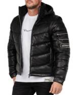 Reichstadt Bomberjacke Herren Echtleder Jacke 22RS32LUX Black XS mit abnehmbaren Ärmeln und Kapuze