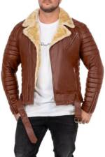 Reichstadt Lederjacke Herren Bikerjacke RS008LUX - Cognac - Silver Zipper S gefüttert mit Steppmustern