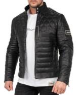 Reichstadt Lederjacke Herren ECHTLEDER Jacke 22RS31LUX Schwarz XL Edles Design Wabenmuster