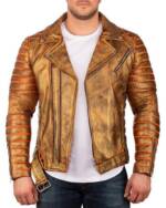 Reichstadt Lederjacke Herren Echtleder Jacke RS001 Gold XL im Bikerstyle mit Silver Zippern