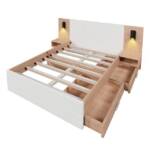 Rutaqian Holzbett Modernes Bett inkl.Bettgestell, Funktionsbett, Stauraumbett, Doppelbett (1-tlg), mit 2 Schubladen, Kopfteil mit Leselicht und USB-Anschluss, 140×200 cm