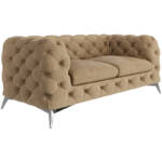 S-style Möbel - Chesterfield Sofa 2-Sitzer River mit Metall Füßen, Beige Samt