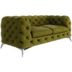 S-style Möbel - Chesterfield Sofa 2-Sitzer River mit Metall Füßen, Olive Samt