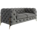 S-style Möbel - Chesterfield Sofa 2-Sitzer Willow mit Metall Füßen, Grau Samt