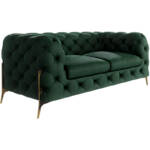 S-style Möbel - Chesterfield Sofa 2-Sitzer Willow mit Metall Füßen, Grün Samt