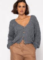 SASSYCLASSY Cardigan Damen Lockere Strickjacke mit Zopfmuster Feminer Cardigan im Oversize-Stil Grau Aubergine Hellblau Orange