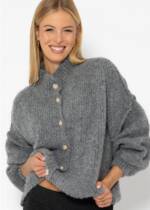 SASSYCLASSY Cardigan Oversize Strickjacke Damen mit Knöpfen Jessica Haller Kollektion - Cardigan Made in Italy Grau Beige Rosa