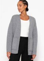 SASSYCLASSY Cardigan Strickjacke Damen mit Taschen Cardigan Damen mit seitlichen Taschen - Taupe Grau Khaki