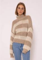 SASSYCLASSY Rollkragenpullover Rollkragen Pullover Damen mit Streifen Rollkragenpullover mit Blockstreifen Strickpullover mit Rollkragen