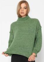 SASSYCLASSY Strickpullover Damen Rollkragenpullover mit Ziernähten Stylischer Damen Strickpullover mit Außennähten