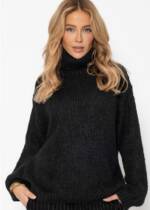 SASSYCLASSY Strickpullover Oversize Pullover Damen mit Rollkragen Rollkragenpullover Damen aus weichem Strick Schwarz Beige Hellbeige